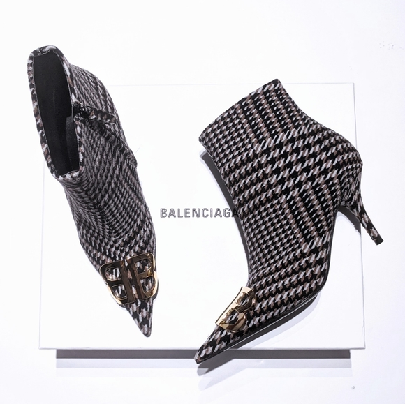 NIB💯Balenciaga🔥BB Knife Houndstooth Logo Boots - Picture 4 of 12